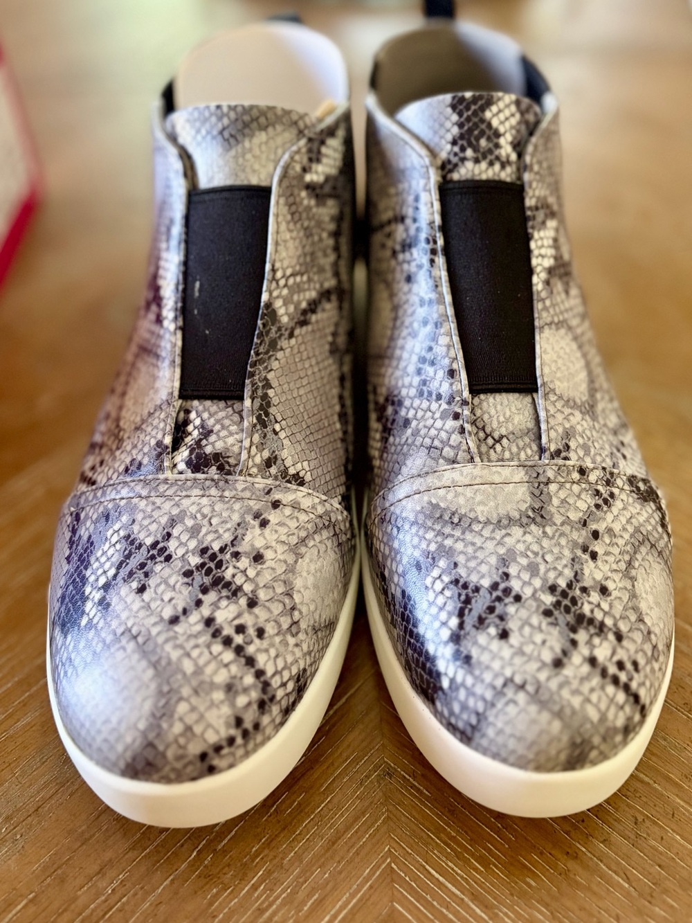 Slip-On Ankle Booties in Gray Snake-Print